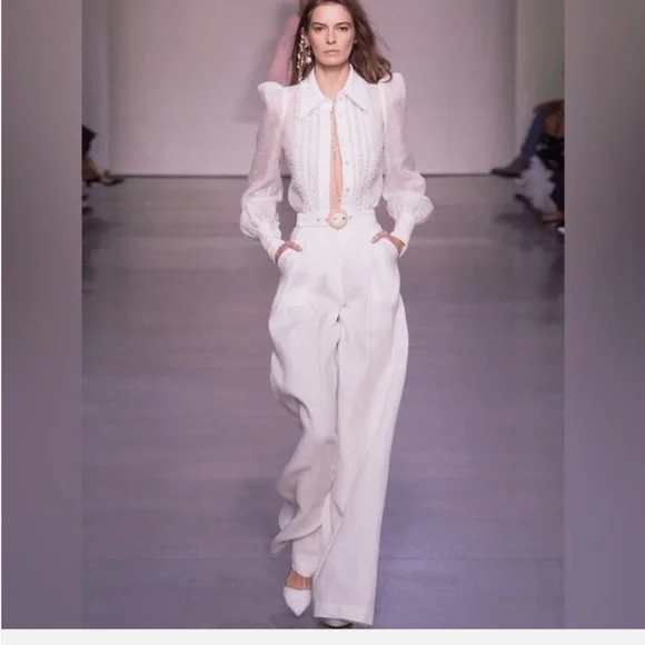 Zimmermann Cream Wide-Leg Pants - Picture 2 of 8